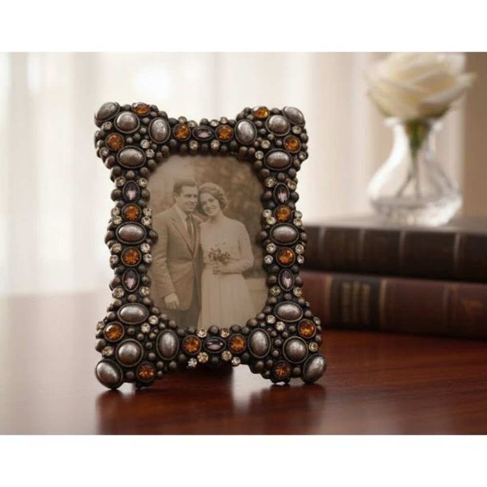 Belle Maison Picture Frame With Amber & Pearl Accents -‎ 4" X 3"